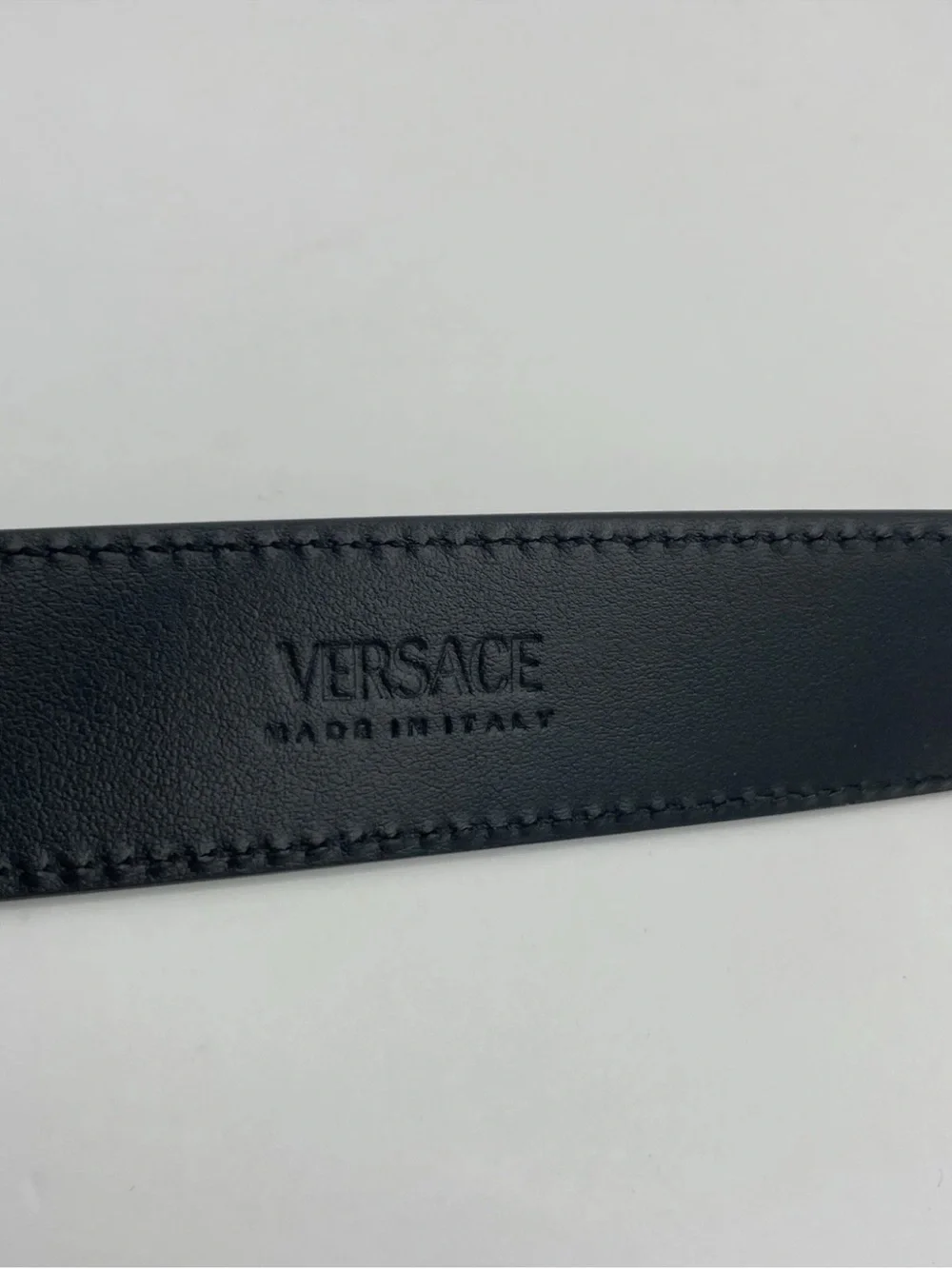 Versace Blue Leather Belt with Gold Medusa Buckle  SZ 110/44